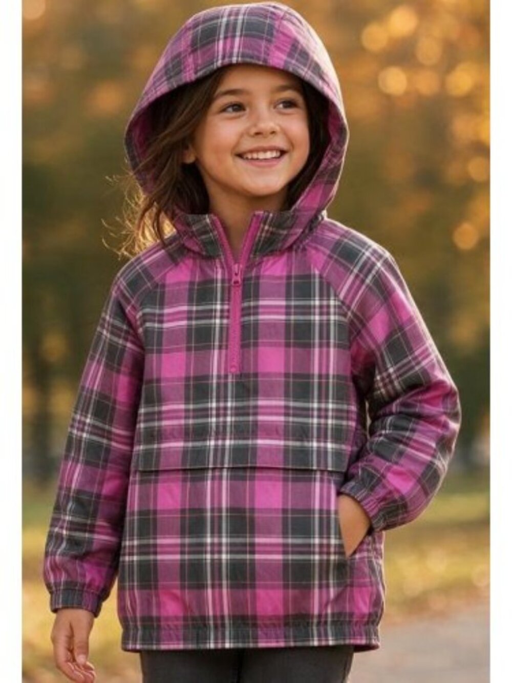THE CHILDREN’S PLACE Hooded Pink Plaid Nylon Pullover Rain Jacket Girls Size 4